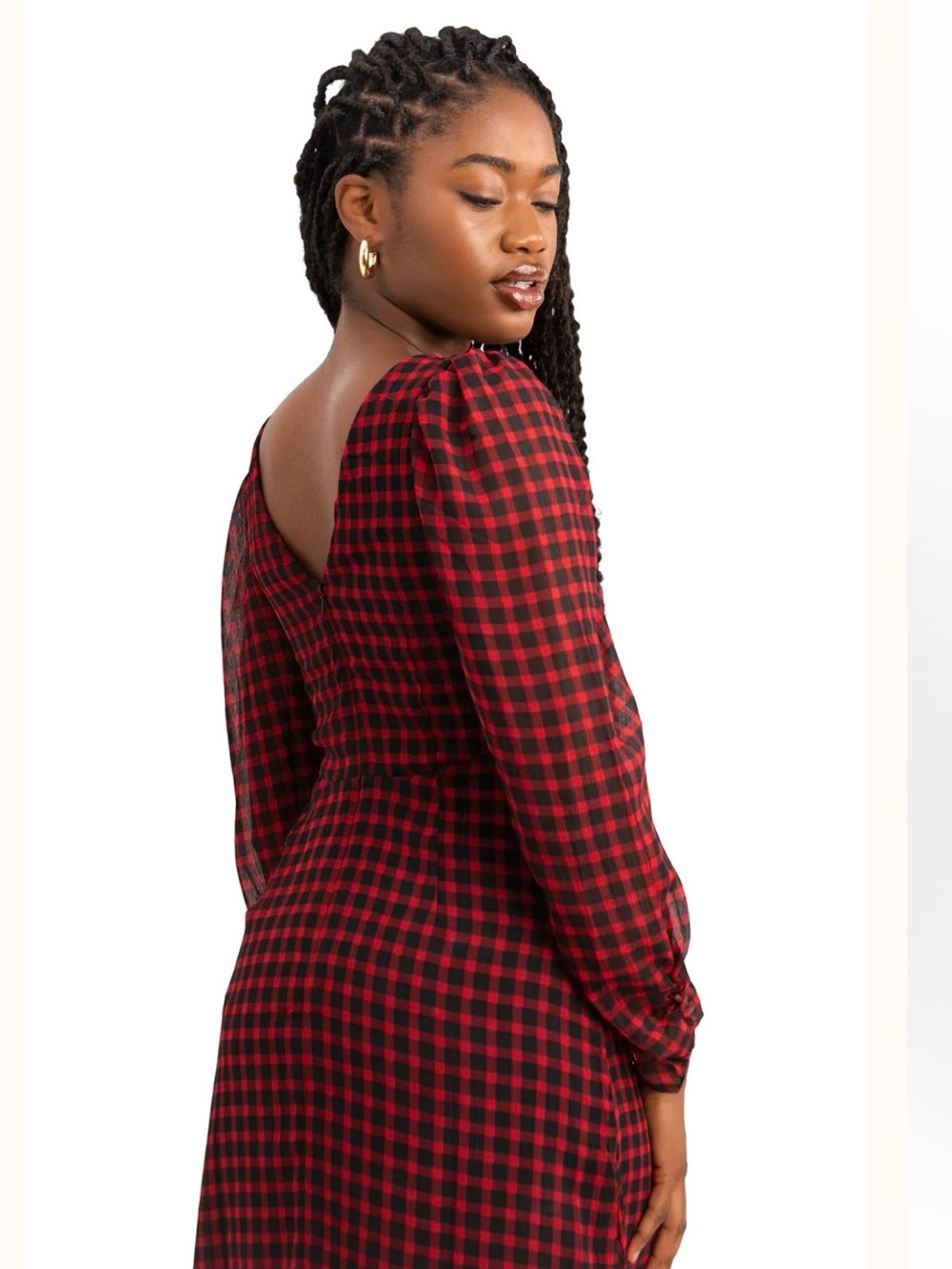 Topshop Red & Black Gingham Ruched Midi Dress